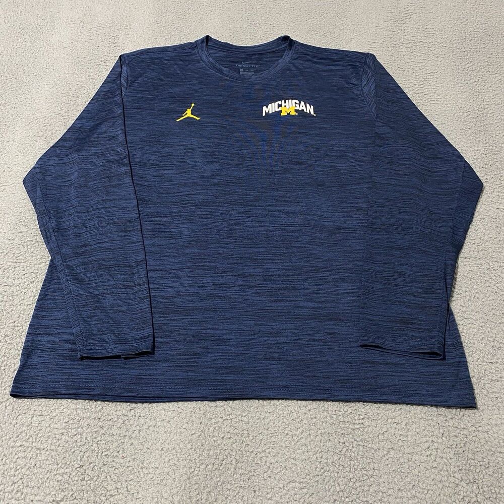 Michigan Wolverines Shirt Nike Jordan Mens 2XL XXL Blue Dri Fit Long Sleeve